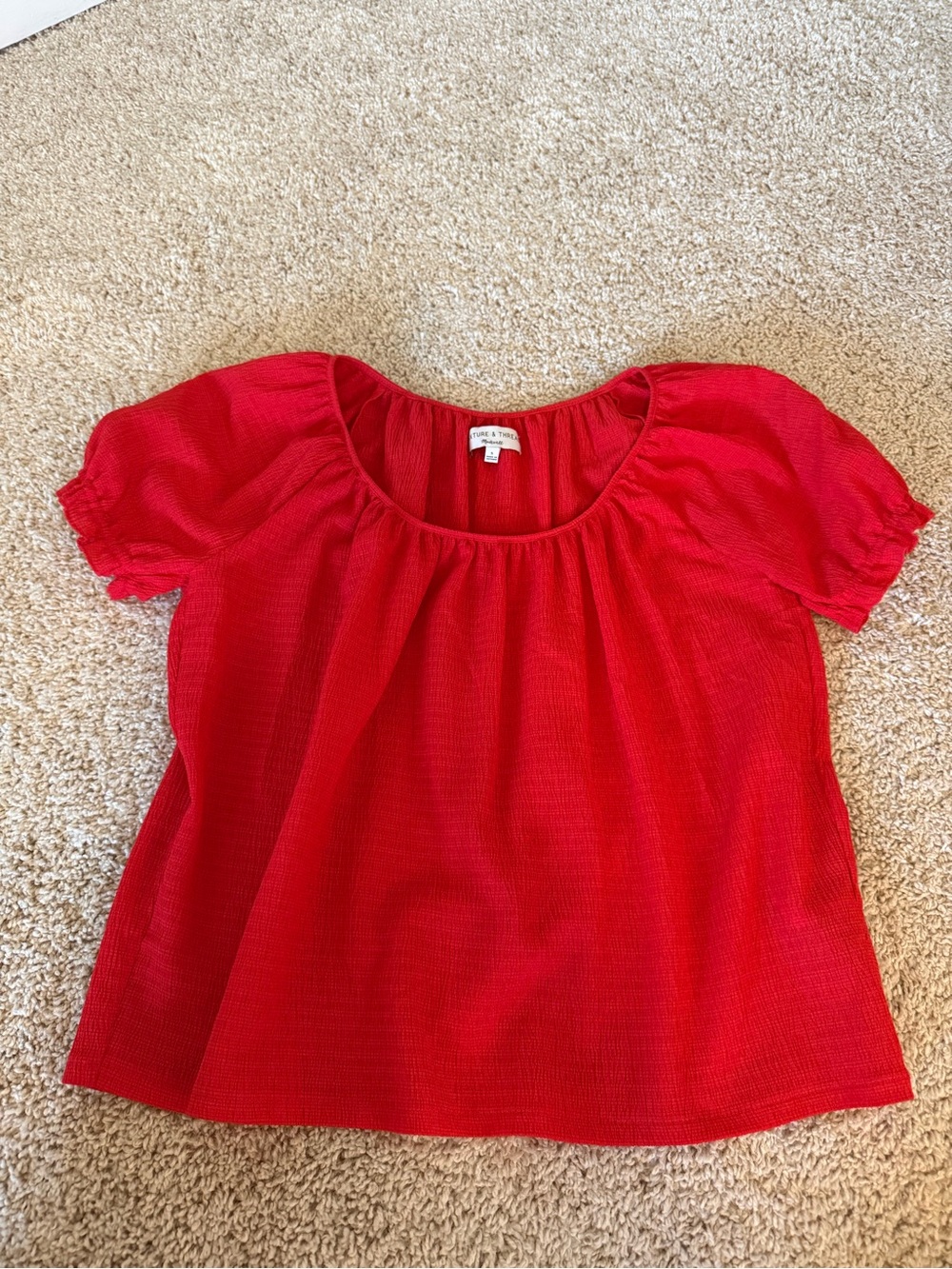 Madewell Bright Red Textured Short-Sleeve Blouse